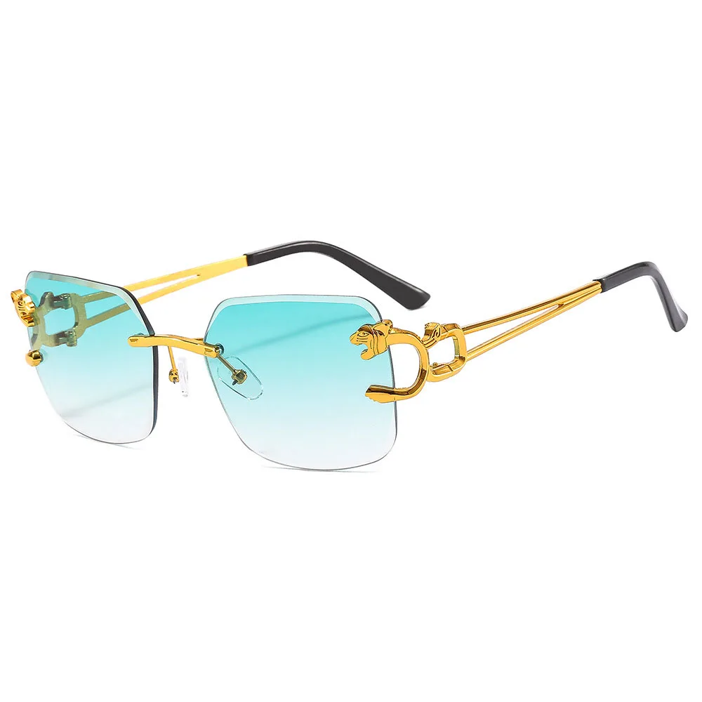 Vintage Panther Lion Rectangle Rimless Sun glasses Luxury Frame Women Men Retro Sunglasses Alloy Frame Sunglasses