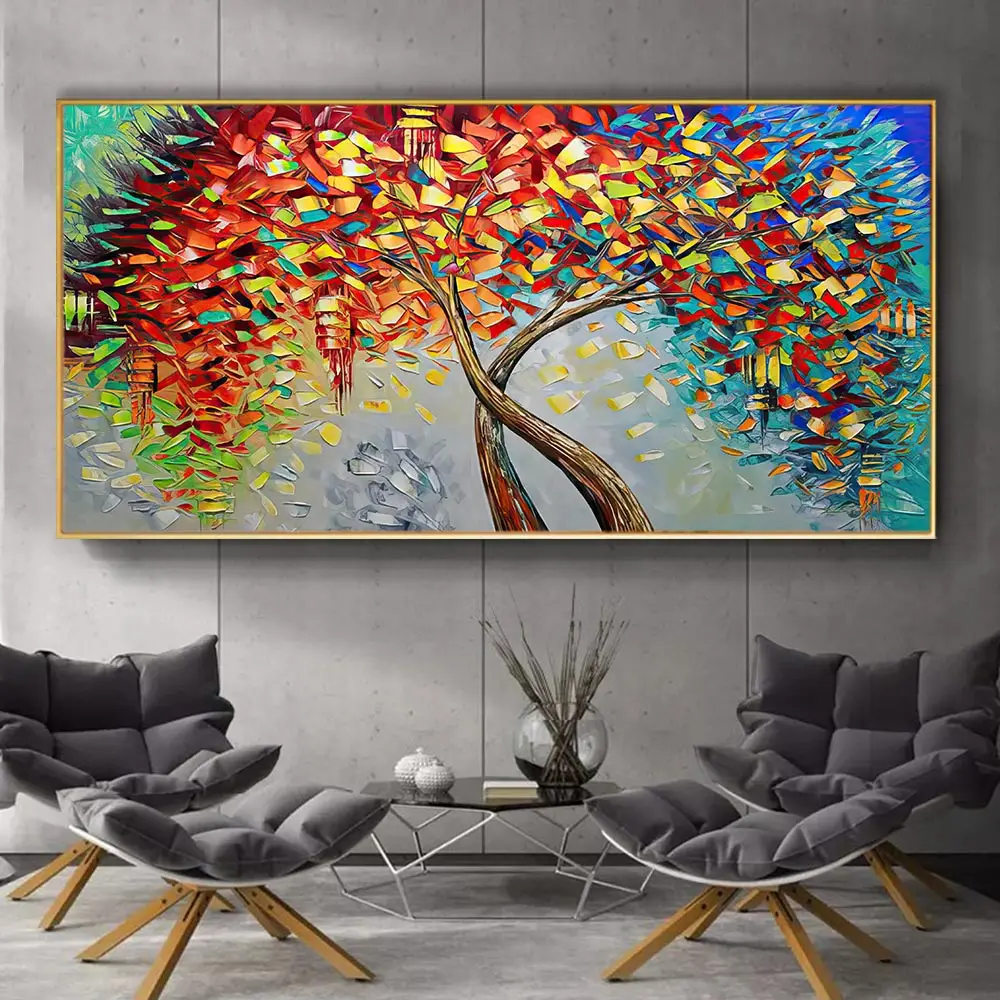 100% Hand Painted Abstract Gold Tree of Life Poster Wall Pictures oil painting gold money tree wholesale