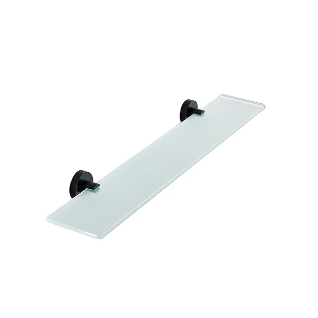 Modern Classic Design Matt Black Zinc-alloyed Rectangular Shape Bath Wall Mounted Bathroom Glass Shelf