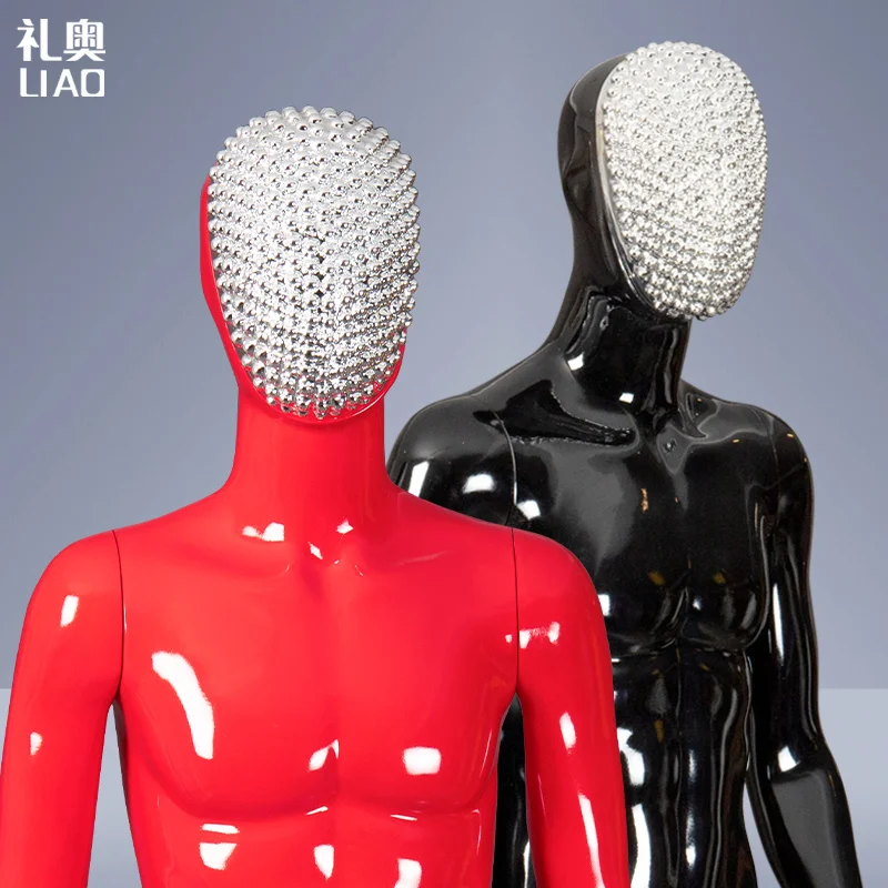 Fiberglass full body man size Red yellow change chrome face chrome Hands abstract attractive male dummy business suit display ma