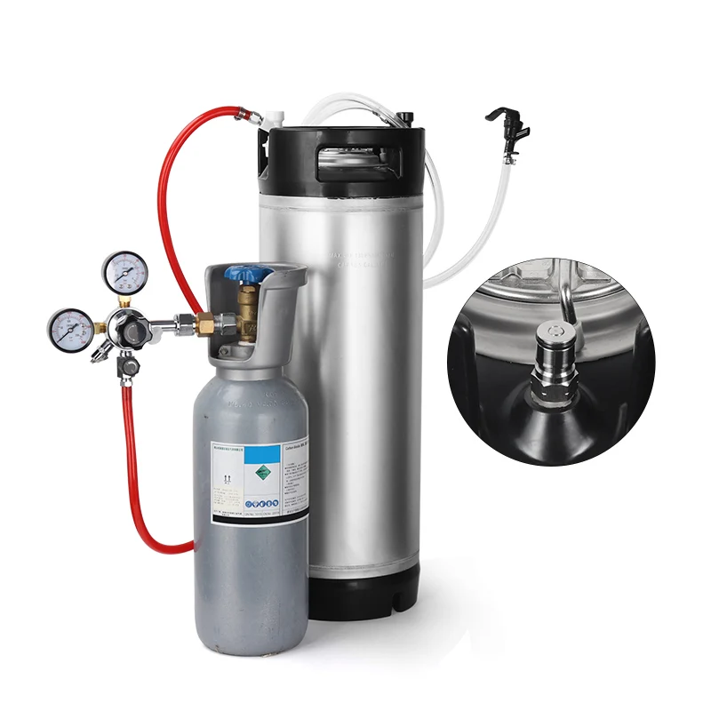 New 5 Gallon Ball Lock Keg, Stainless Steel Corny Keg with Ball Lock Post, Portable Mini Beer Keg with Dual Rubber Handle