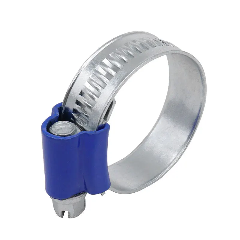 Adjustable Worm Drive Pipe Clamps Galvanized Steel British Hose Clamp With Blue Housing