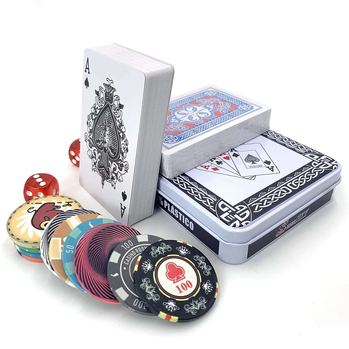 Custom Printed 100% Plastic Waterproof Jumbo Index Playing Cards 2 Deck 58*88mm Standard Advertising Poker with Tin Box