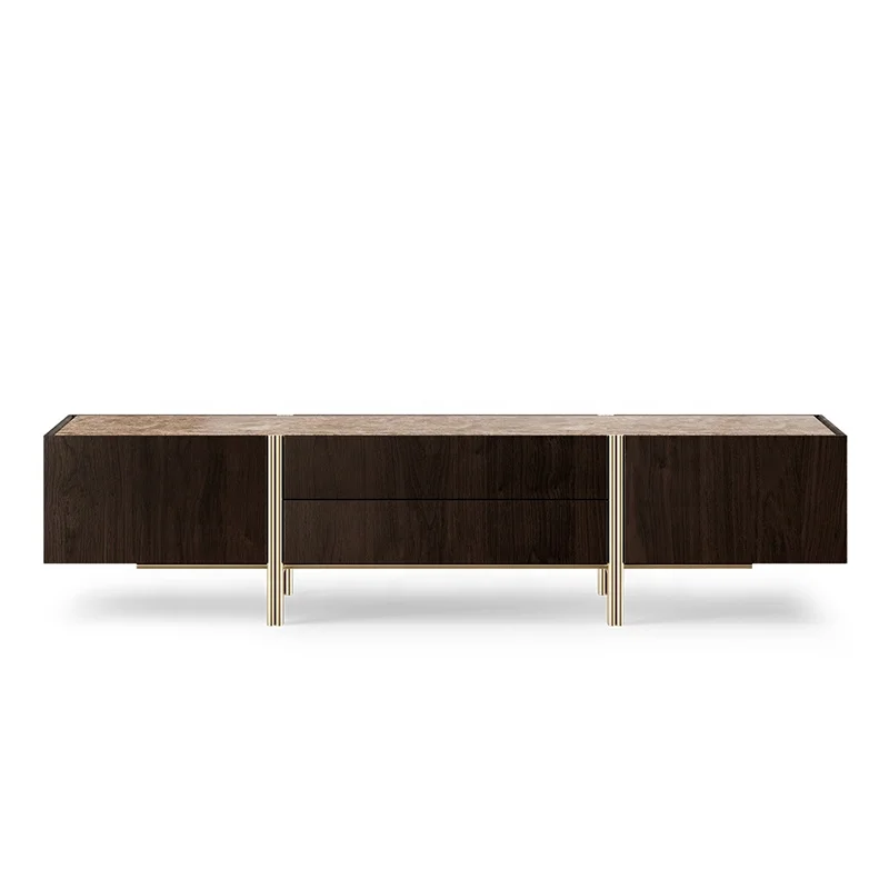 New Design Luxury Sideboards Oak Veneer Lacquered Wood Marble and Aged Brass TV cabinets living room TV stand
