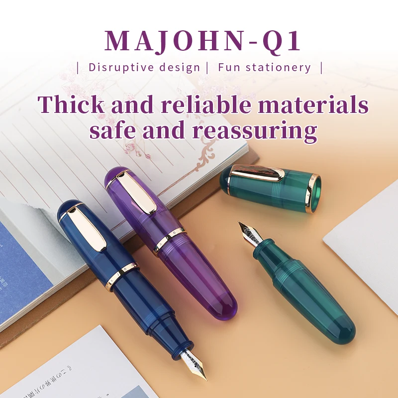MAJOHN Q1 fountain pen transparent resin pen barrel storage ink big bright tip adult student fountain pen made in China