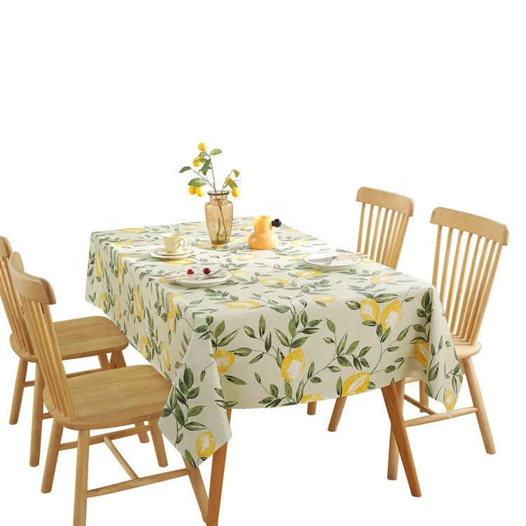 Wholesale Custom Printed Lemon Leaves Rectangular Waterproof Oil-Proof PVC Table Cloth for Kitchen Table