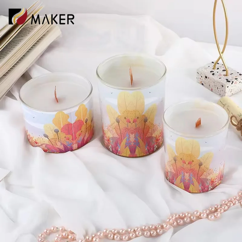 2 oz 8oz 12oz 16oz Frosted White Heat Resistant Colorful Round Bottom Shape Matte Luxury Glass Aura Candle Jars With Wooden Lids