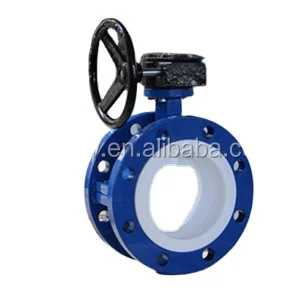 WRAS,DVGW rubber avaibable U type double flanged butterfly valve with PTFE liner
