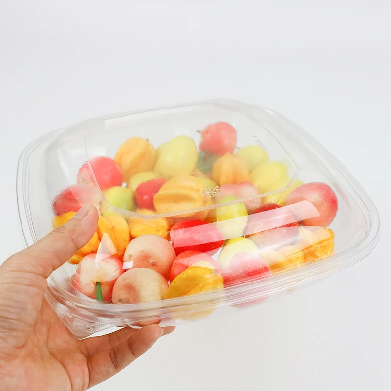 24 32 48Oz Plastic Rectangle Transparent Salad Bowl For Restaurant Square Plastic Salad Bowl Takeaway With Dome Lid Disposable