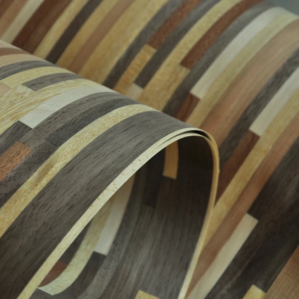 Natural Five Color Maple Walnut Sapelie Panda Veneer Parquet Wood Veneer with Fleece Backer Size 2500*430*0.25 mm