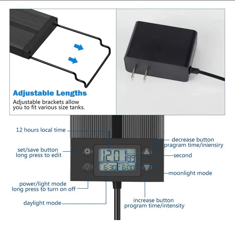Daylight moonlight Mode Aluminium Alloy Full Spectrum Fish Tank Lamp Freshwater Plant Light Led Aquarium Light With Timer