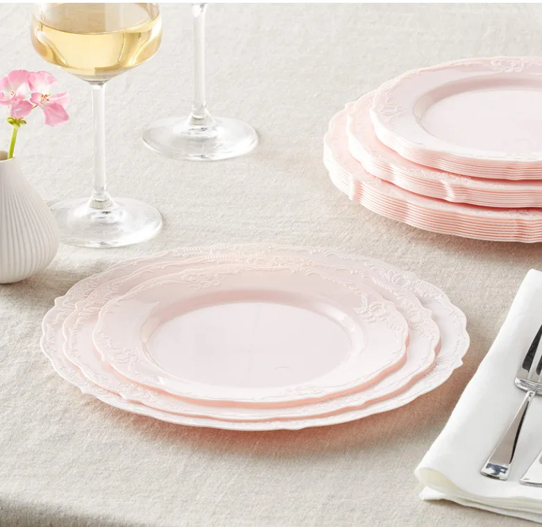 7.5 inch 10.25 inch disposable plate color hard plastic disc lace plate European-style plastic dinner plate set
