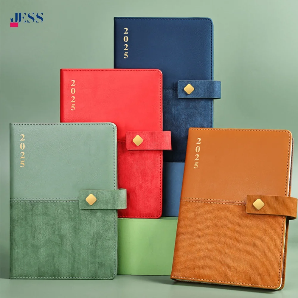 Super Quality 2025 PU Cover A5 Agenda Schedule Planner Book with Buckle Latch Thicken Business Gift Notepad with Pen Box set