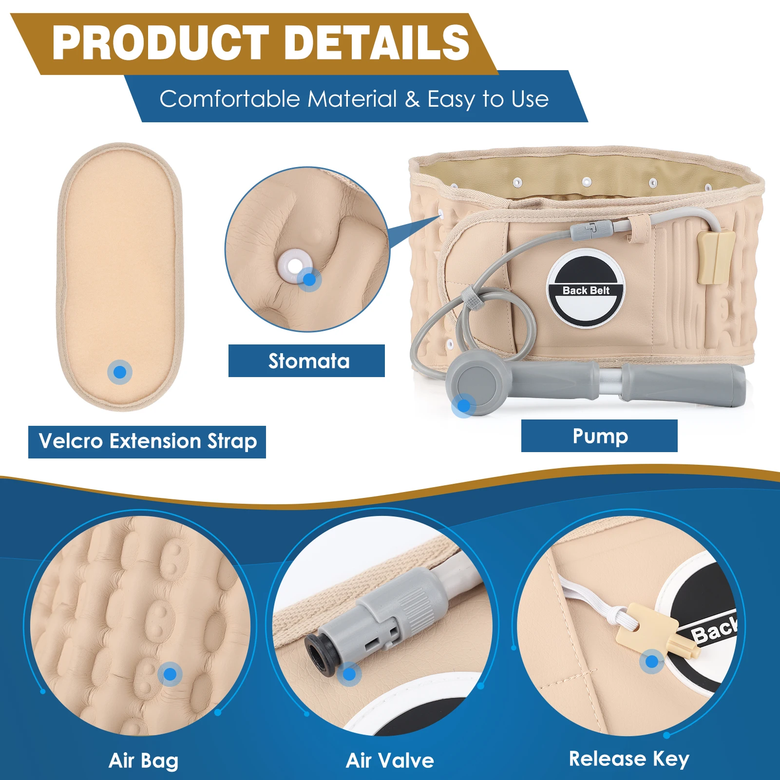 Adjustable Leather Waist Support Lumbar Traction Brace Inflatable Back Spinal Decompression Belt