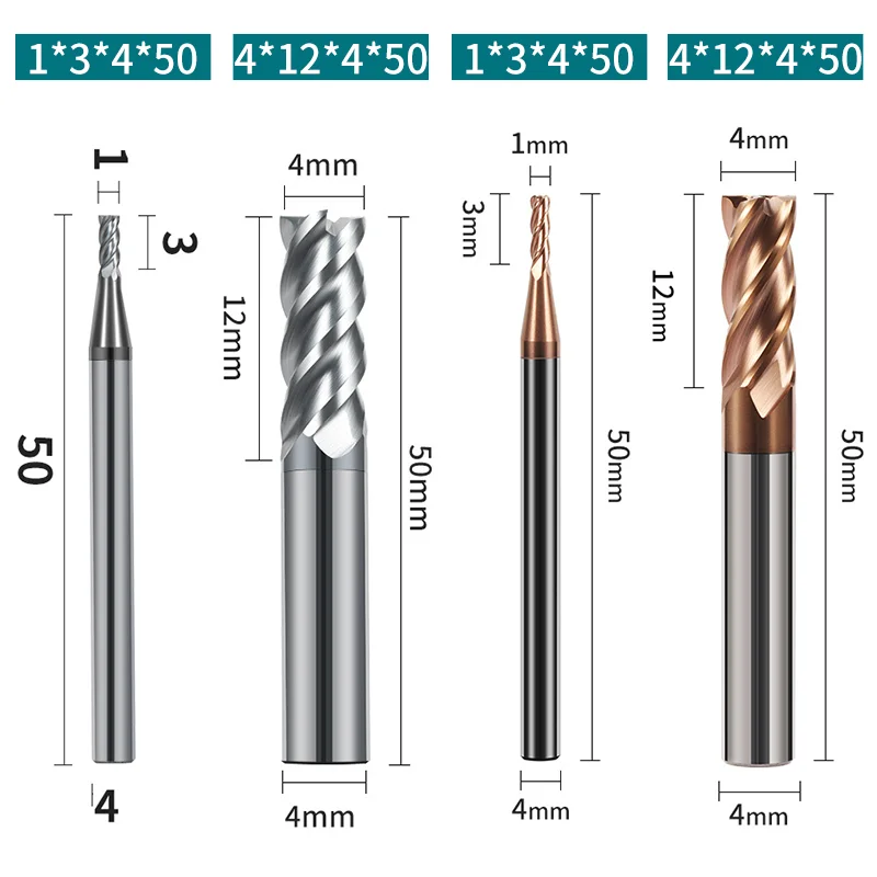 Hot Sale 4 Flutes Solid Tungsten Carbide end mill HRC 55/60/65/70 CNC End Milling Cutter Square Face Fresas End Mills For Metal