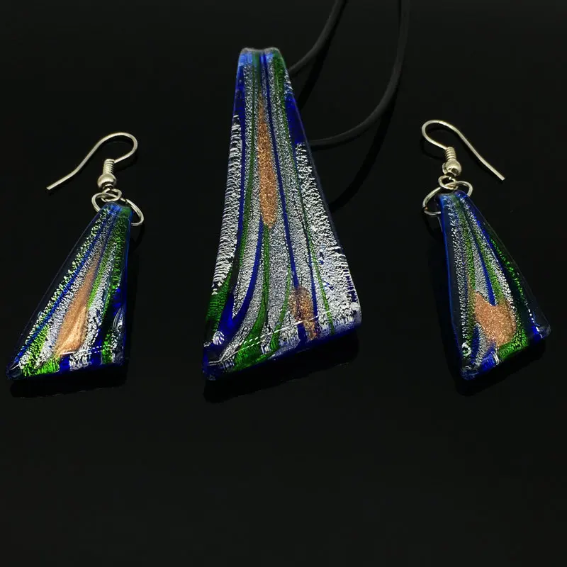 Wholesale Retro Fashion Murano Glass Necklace and Earrings Set Handmade Gold Sand Painting Classic Style
