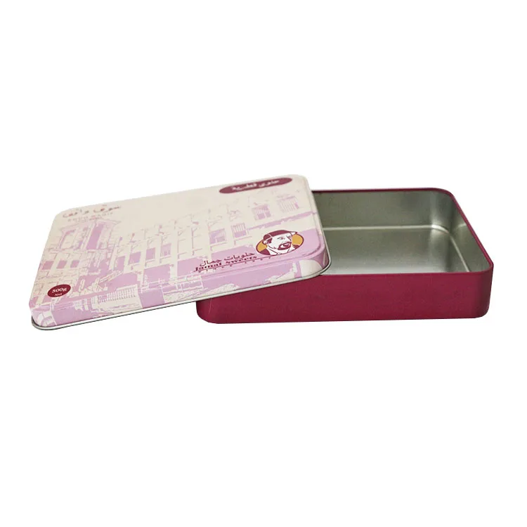 Manufacturer wholesale food grade rectangular milk candy packaging decorative lid metal iron box