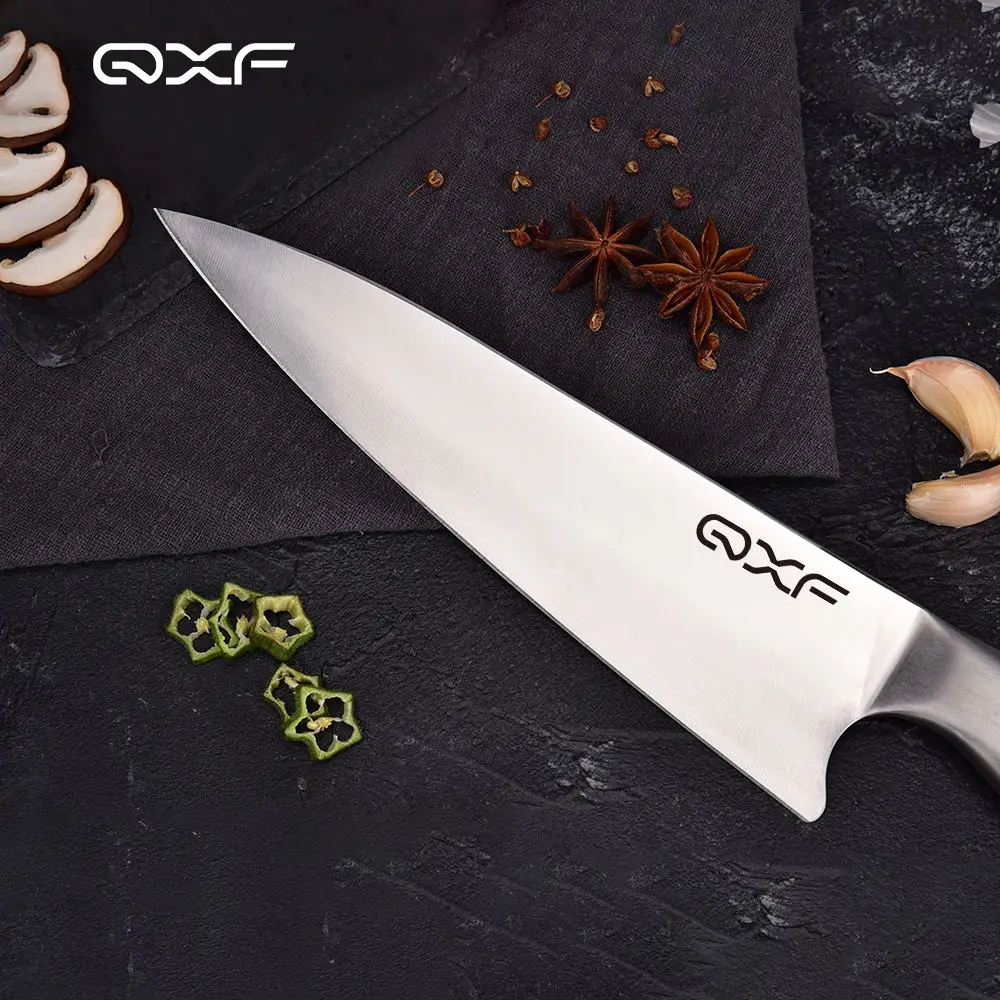 QXF RTS Shar k Series 8 Inch Stainless Steel Hollow Handle Chef Knives with Design Patent