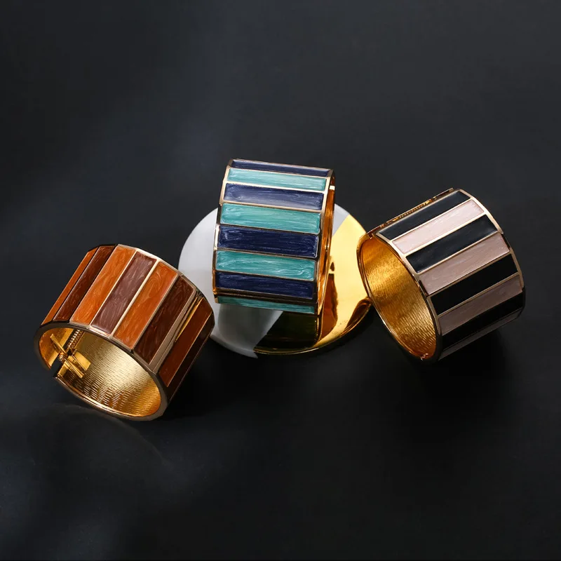 2021 Fashion Women Enamel Stripe Pattern Effect Bracelet Ethnic Boho Handmade Friendship Bracelets