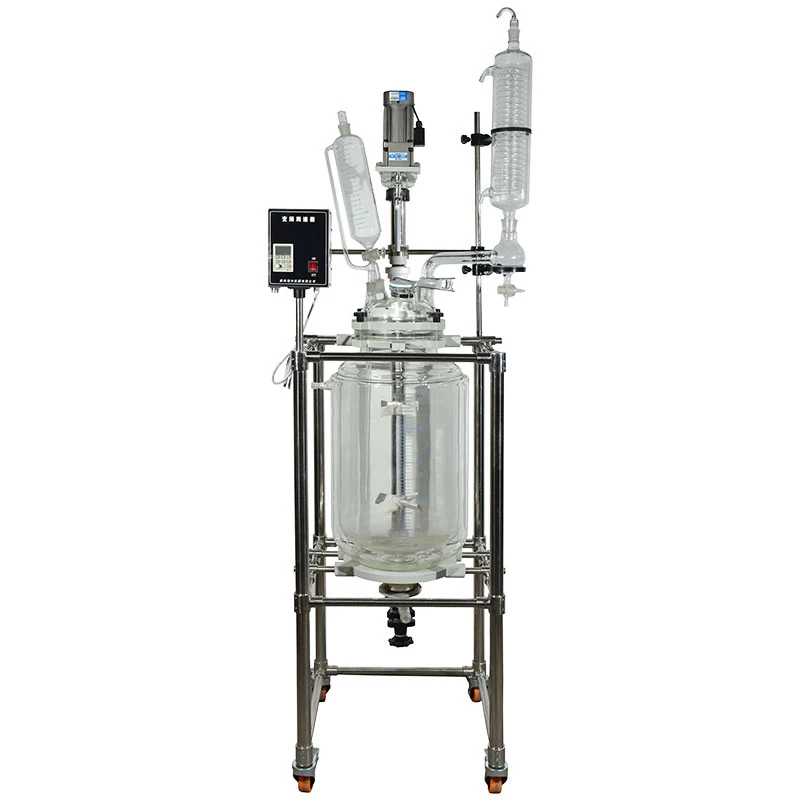 Lab vacuum distillation mixing stirring agitated circulation heating bioreactor Jacketed double layer biodiesel glass reactor