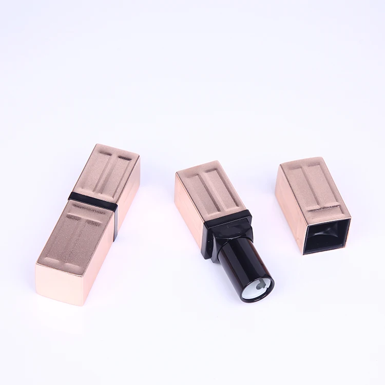 High end Aluminum metallic Makeup packaging square 3g matte gold lipstick container