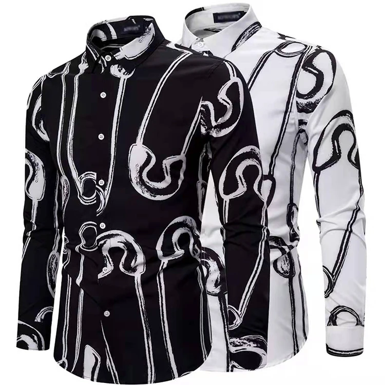 Wholesale Hot Sale Black And White Special Pattern Versache  Mens Long Sleeve Shirts