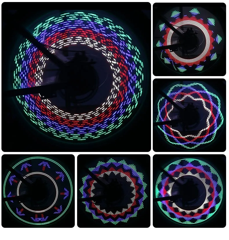 Two Sides 32 LED 32-pattern Waterproof Bicycle Wheel Spoke Light Colorful Rainbow Bike Light Fixed on Bicycle Spoke