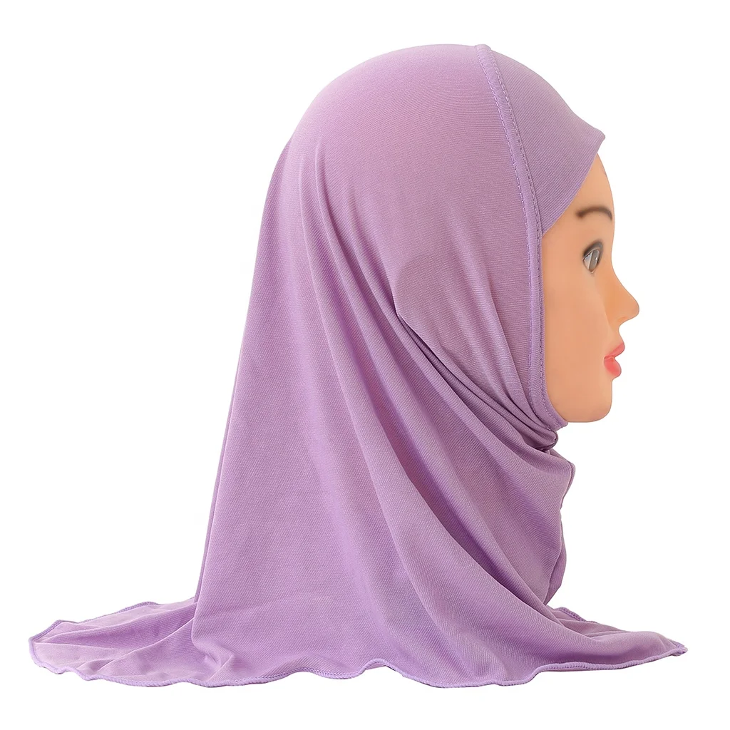 No Decoration Soft Stretch Material Beautiful Small Girl Alamira Hijab Muslim Kids Islamic Scarf Headscarf