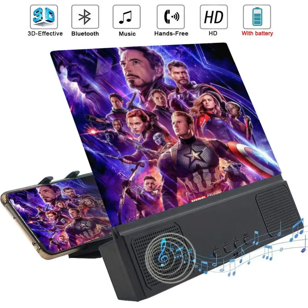12 inch 3D Mobile Phone Enlarger Ampliador de pantalla de celular  Phone Screen Magnifier with Bluetooth speakers