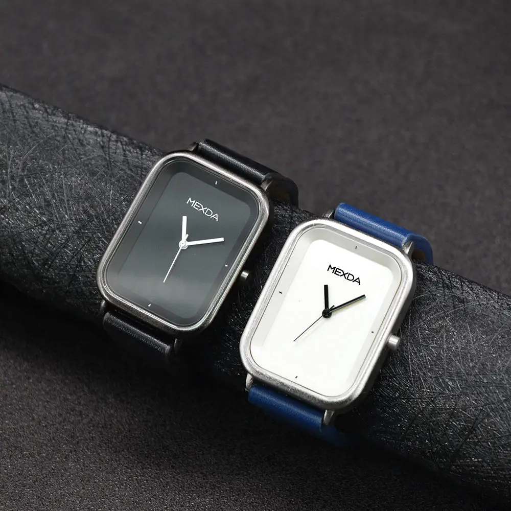 MEXDA OEM Alloy Watch for Couple Simple Design Mineral Crystal Rejos Men PU Leather Bracelet Watch Analogue Quartz Movement