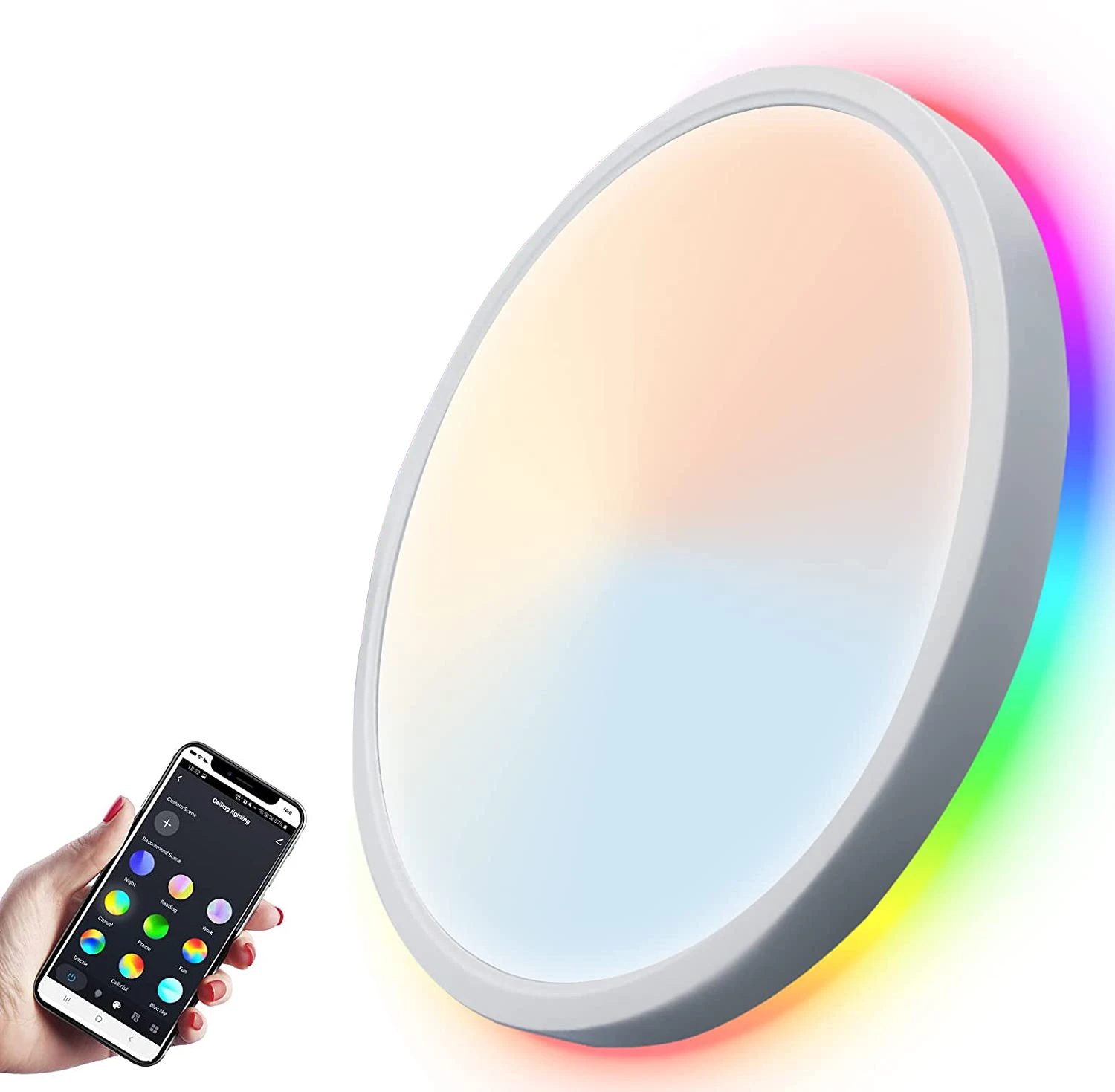 IP44 18W 25W Wifi Tuya App & Voice Control CCT Down Lighting RGB Back Ambiant Lights Smart Led Ceiling Light