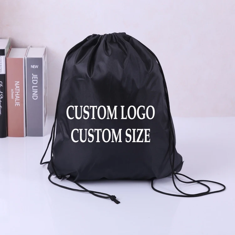 Personalised Gifts Personalized Printed Logo Drawstring Shoe Nylon Bag Black Draw String