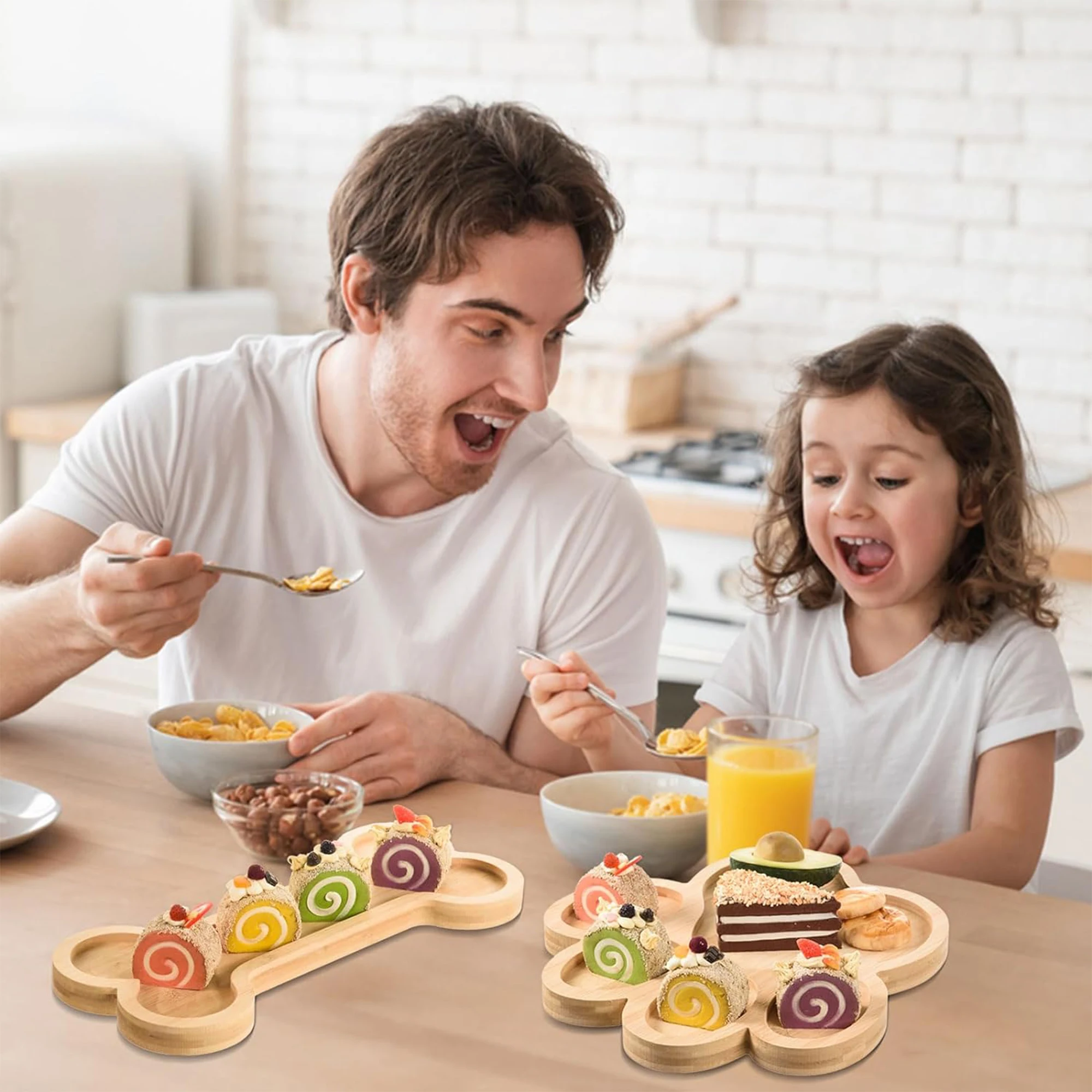 2 Pcs Bamboo Dog Bone Shape Food Tray Baby Bamboo Plate Set Snack Feeding Plates Set For Party Children