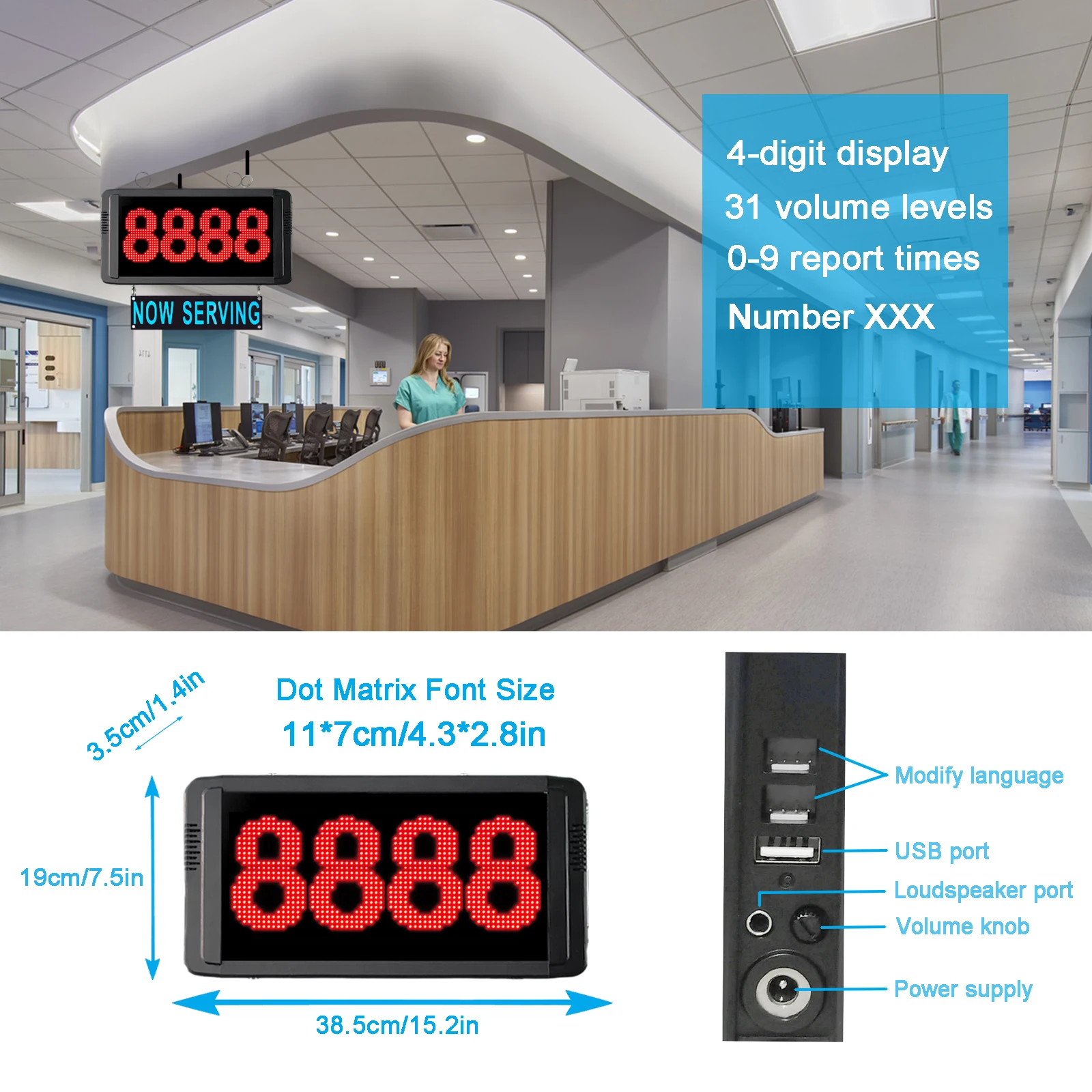 Electronic Queue Calling System Restaurant Coaster Pager With 4-Digit Led Display Board and Call Pad for Hospital Bar Cafe