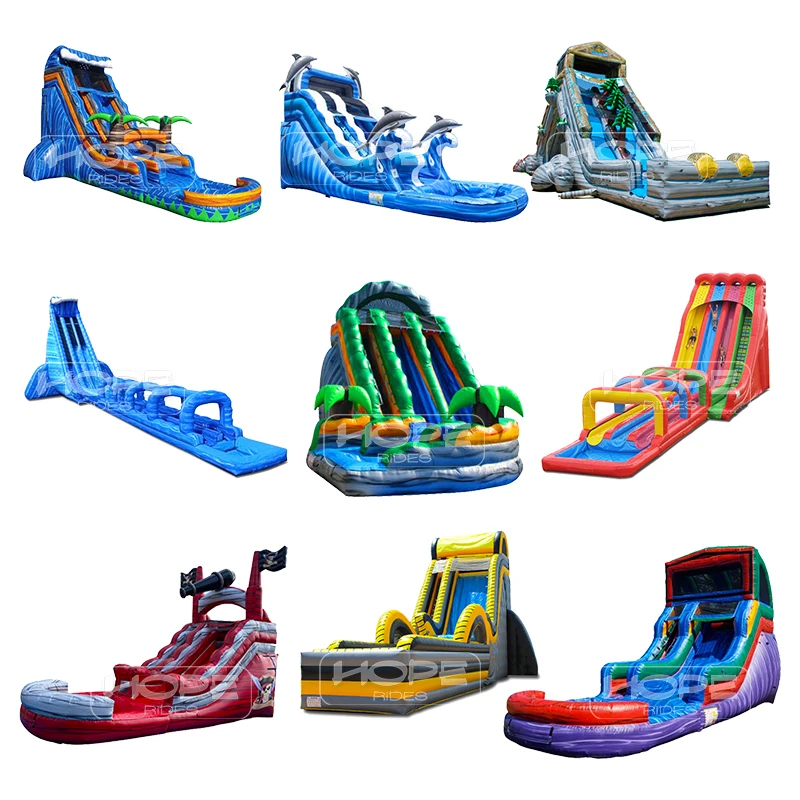 Commercial classic inflatable bouncy castle cartoon theme art banner panels inflatable bounce house water slide combo for sale