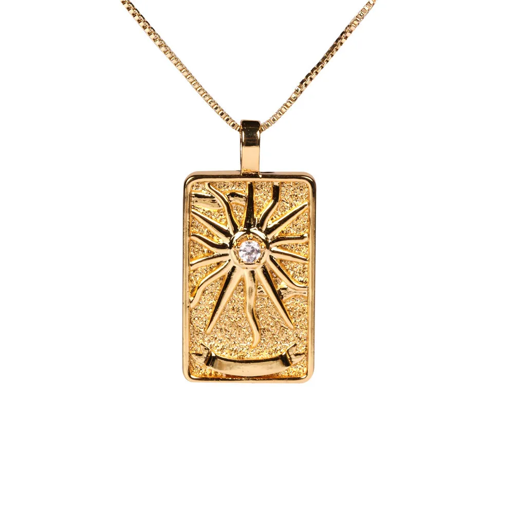 Hot Sale Punk Hip Hop Rock Gold Plated Chain Necklaces Mystic Tarot Card Pendant Necklace For Men And Women