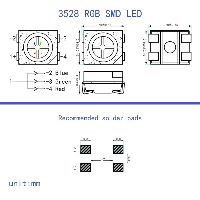 factory OEM 3528 RGB LED SMD Beads 0.2W San An Chip 7-9LM 3V/2V Positive red chip blue green Manufacturer Direct Sales lamp ODM