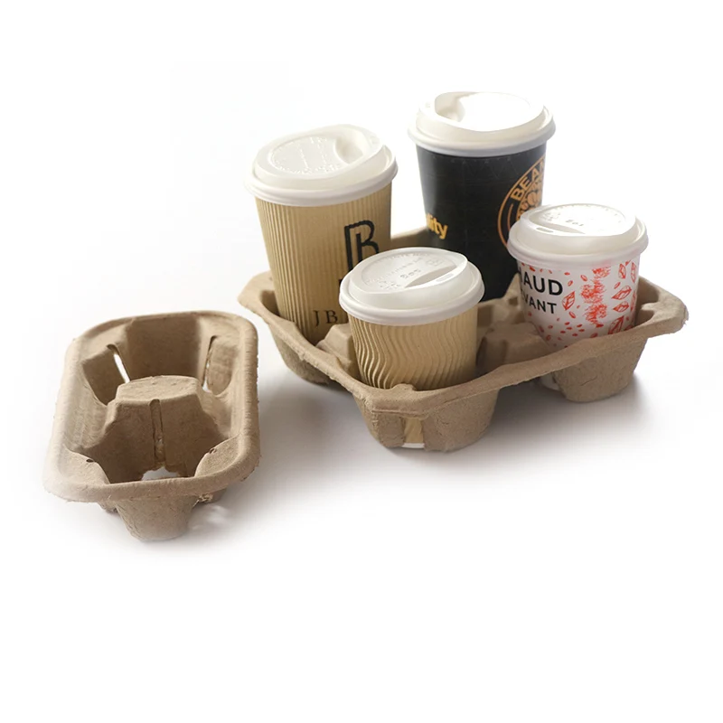 4 Compartment Coffee Paper Cup Carrier Tray Disposable Pulp Holder For Takeaway