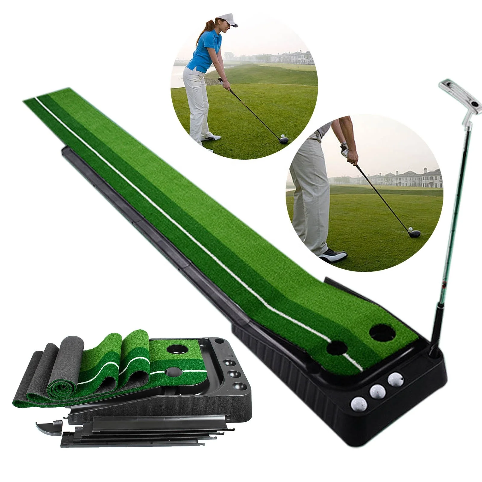 Portable Indoor 3m/2.5m Golf Putting Green Swing Trainer Set Putter Fairway Lawn Golf Training Aids Office Home Mat Accessories