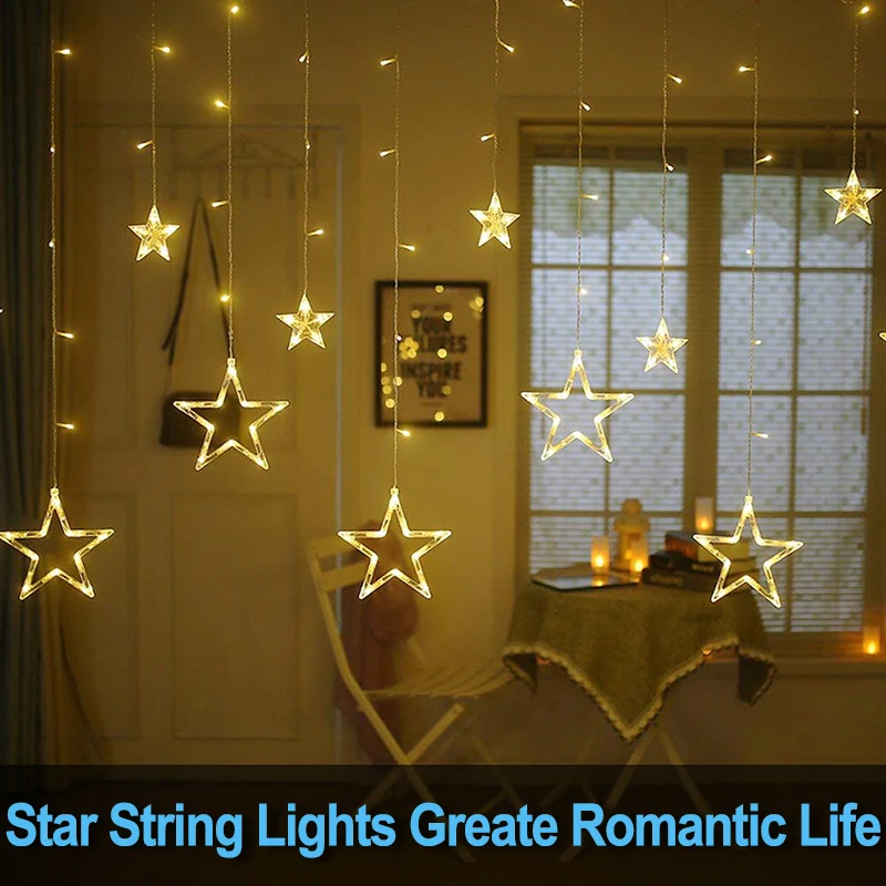 Christmas Fairy Lights Festoon Led String Lights Star Garland For Window Curtain Indoor Tree Decoration Halloween Wedding Light