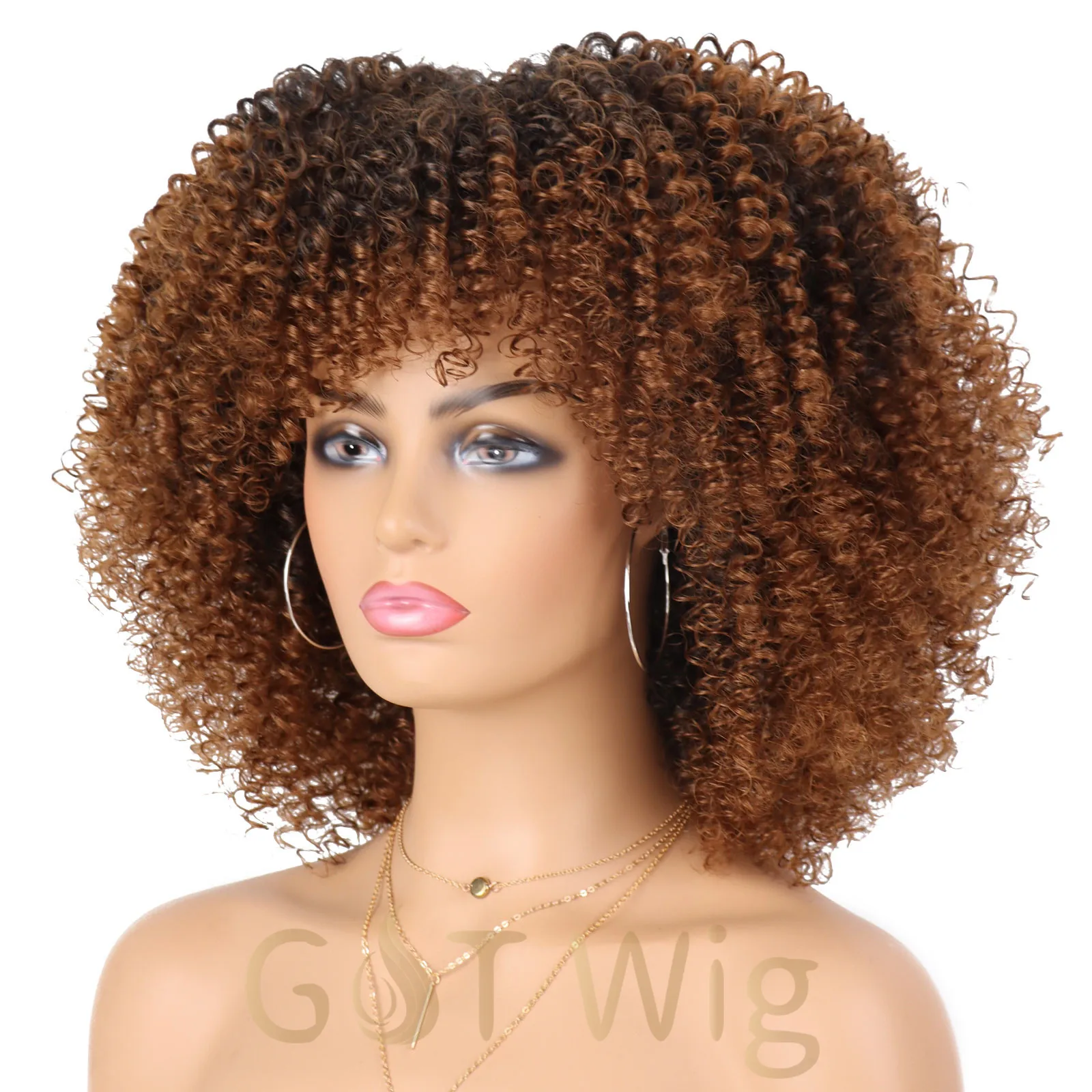 G&T Wig Wholesale Short  Kinky Curly  with Bangs for Black Women  Afro Curly Wig Synthetic Fiber Hair Wigs for Daily Party Use
