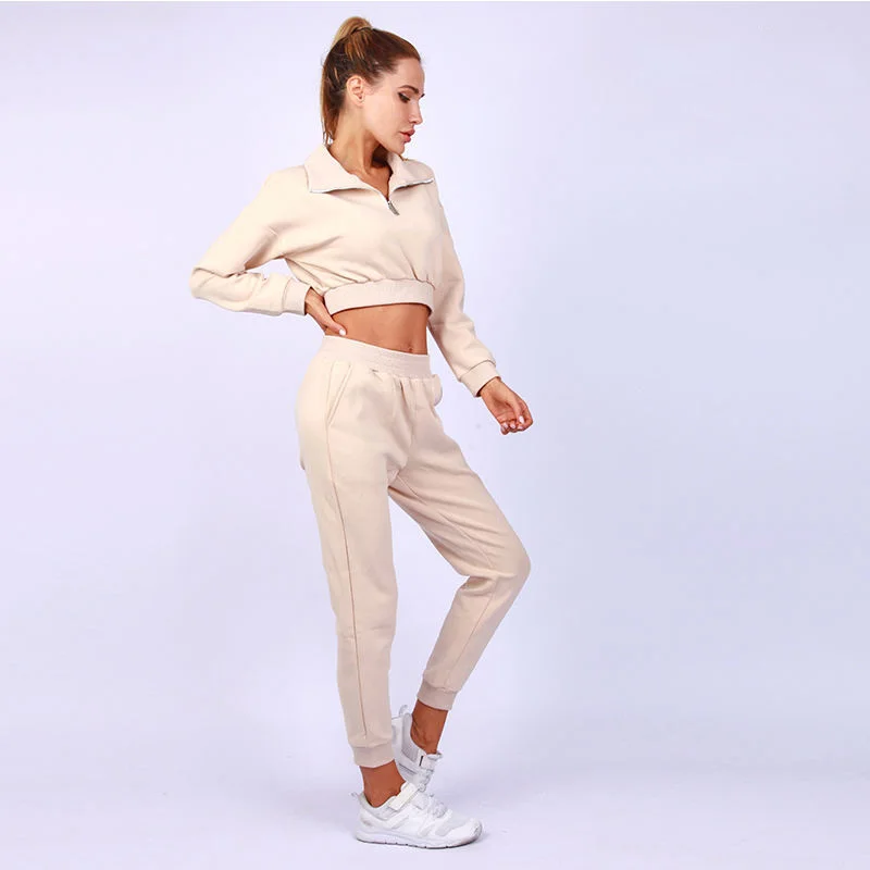 Fashion plus size gym sexy corset jogger cropped sweatshirt hoodies sets long sleeve custom crop jacket 2 pcs set women crop top