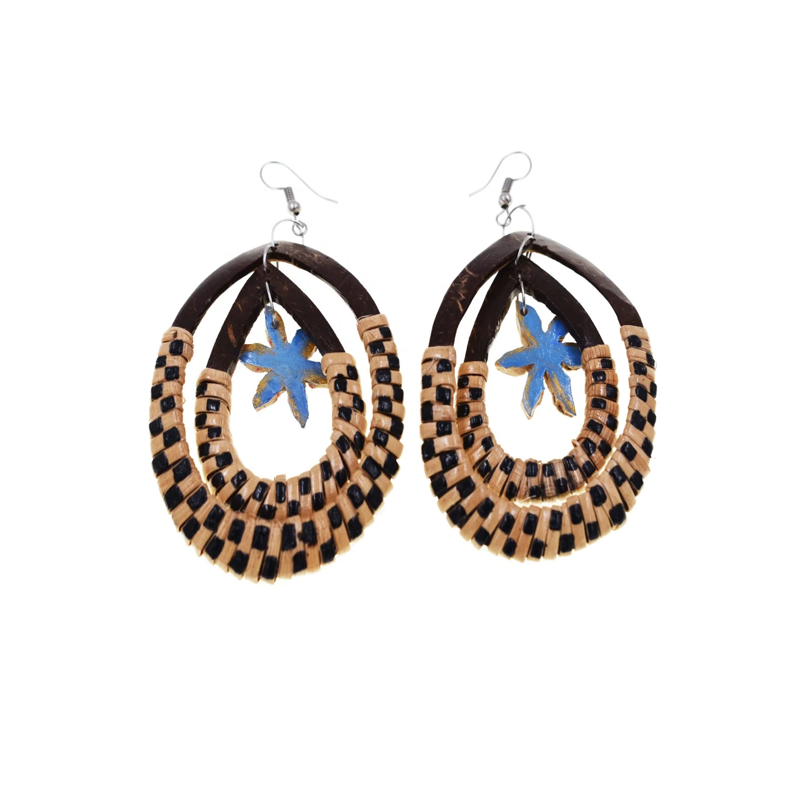 Fashion Jewelry Bohemian Coconut Rattan Handmade Earring Mixed Designs Drop Straw Earrings For Women