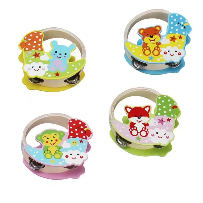 2023 Wholesale Animal Colorful Baby Wooden Musical Toy Tambourine