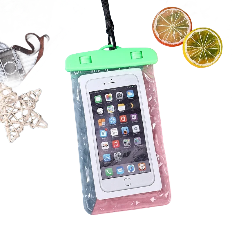 PVC luminous mobile phone waterproof bag transparent rain-proof swimming hanging neck seal bag protection mobile phone