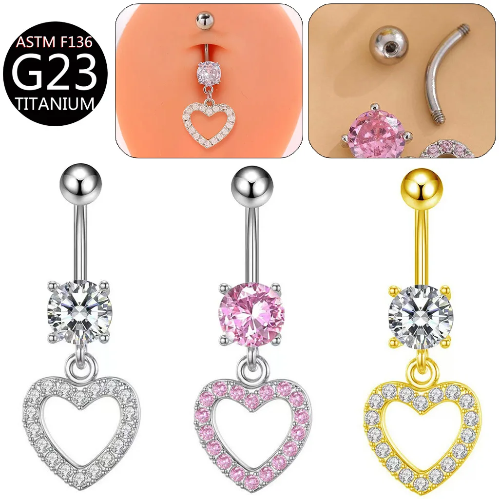 Gaby 2024 new free sample ASTM-F136 titanium bar gold heart shape piercing banana navel belly ring jewelry  for women