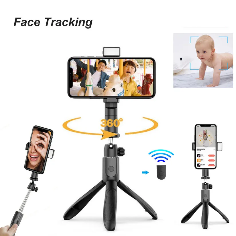 Multi - function 360 Rotation Follow up Human Shooting LED Face Tracking Wireless Remote Light Selfie Stick Tripod Stand