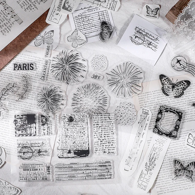 Vintage Number Butterfly Flower Plant Clear Stamp Diy Decoration Diary Journal Planner Craft Scrapbooking Silicone Rubber Stamps