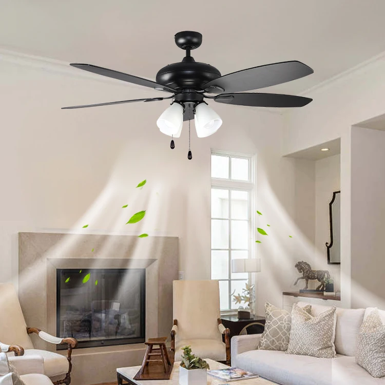 Modern Design Silent 5 Blades Black Led Ceiling Fans 52 Inches Decorative Ceiling Fan For Bedroom