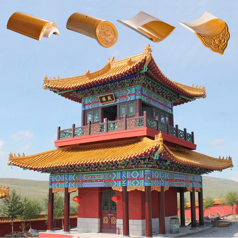 Old Antique Building Material Chinese Pagoda Classic Glazed Clay Roof